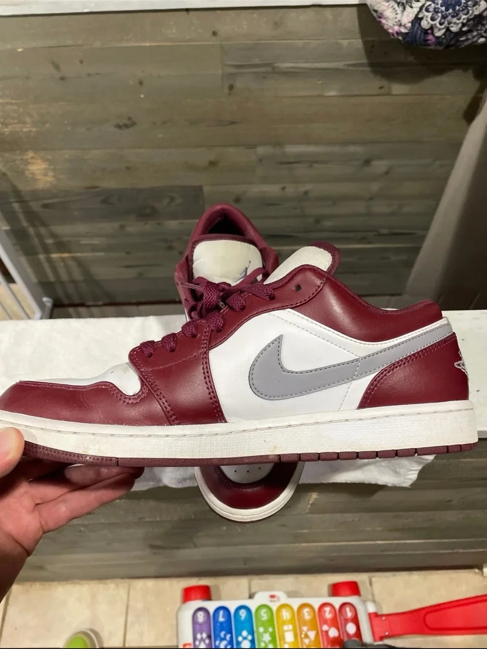 Nike Air Jordan 1 Low Top Sneakers - White, Burgundy & Gray